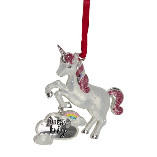 White And Silver Glitter Dream Big Unicorn Enamel Ornament By Northlight | 3.25" | Michaels®